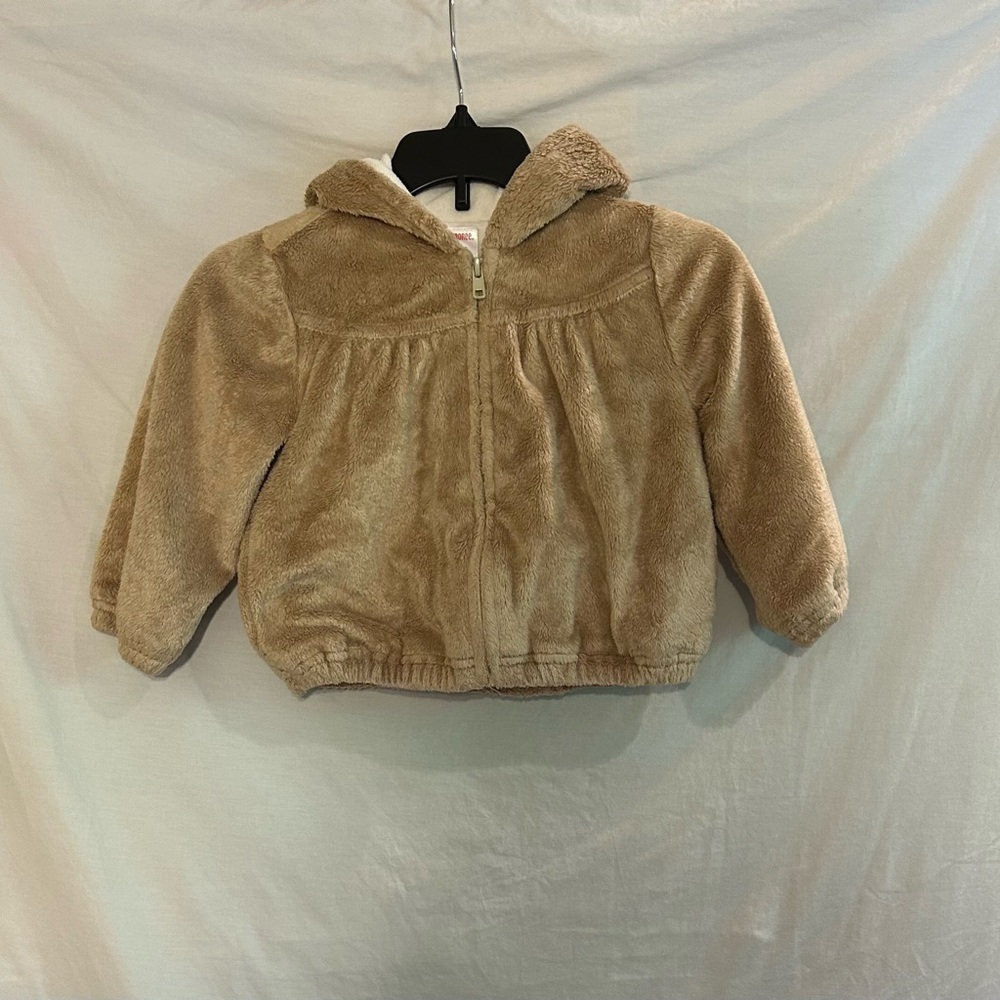 Gymboree Girls Size 2T Tan Brown Faux Fur Zipper Hood 3D Ears Jacket